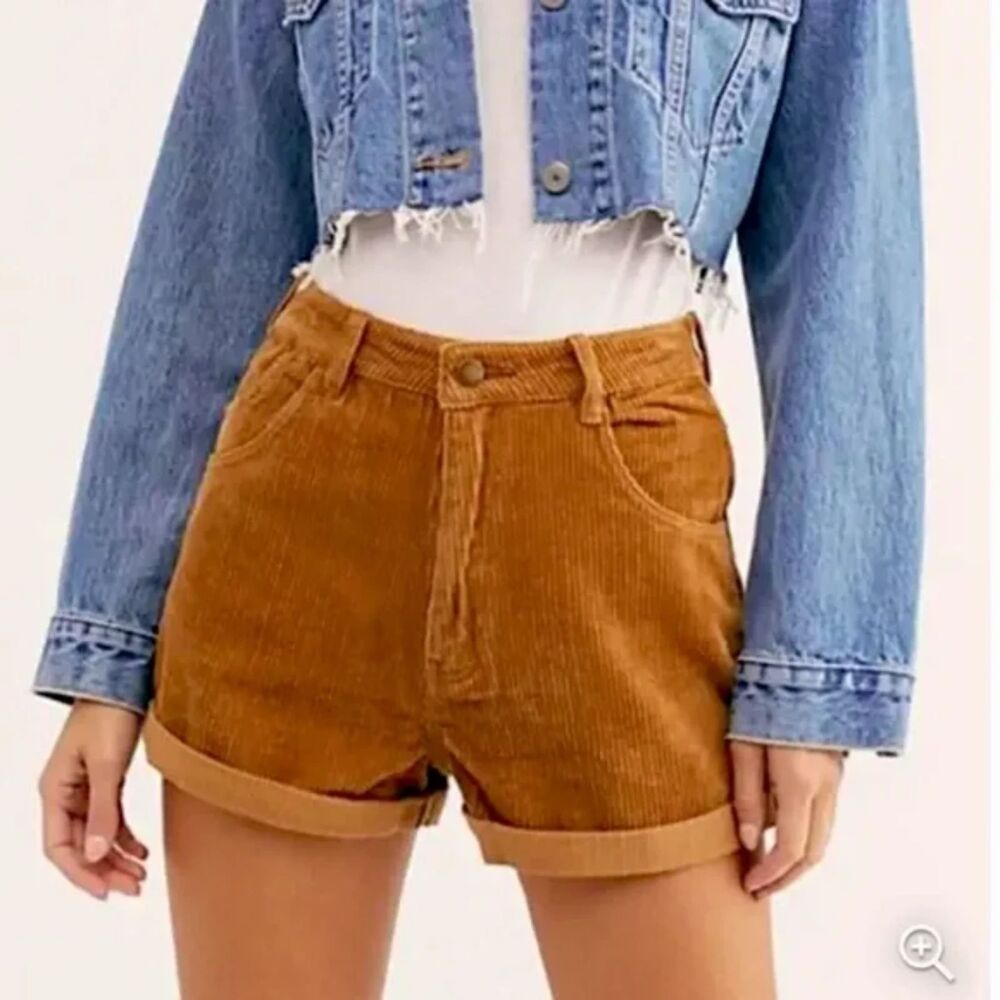 Free People Corduroy Cuffed Hem High Waist Shorts Size 29